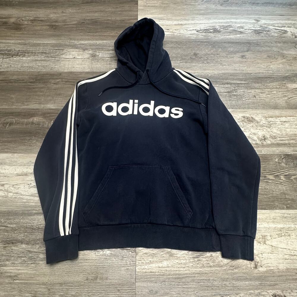 Adidas Blue Mens S Brand Spellout Casual Streetwear Pullover‎ Hoodie